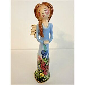 Blue Sky Ceramic Angel Figurine Heather Goldminc 2002 Blue Floral Dress 6" - New